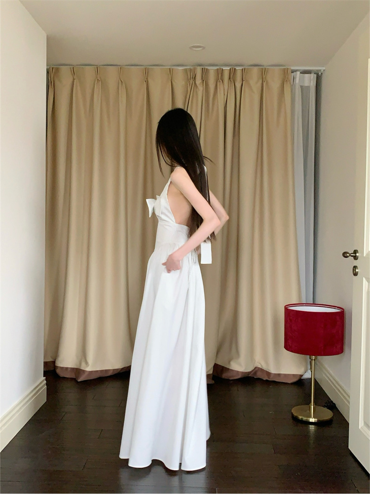 Sleeveless V-neck dress bow long dress