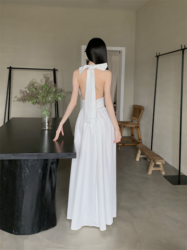 Sleeveless V-neck dress bow long dress