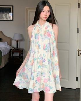 Blooming vacation stereoscopic halter colors summer dress