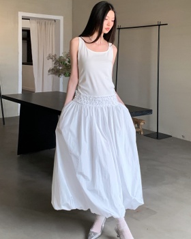 Balloon waistband stereoscopic pinch pleated bud dress