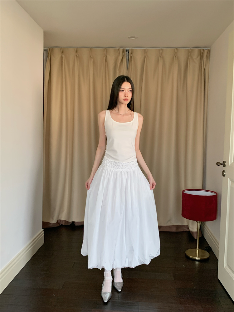 Balloon waistband stereoscopic pinch pleated bud dress