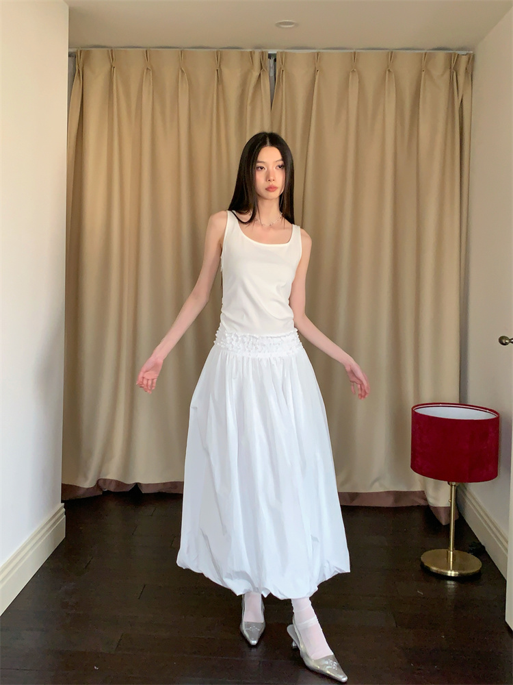 Balloon waistband stereoscopic pinch pleated bud dress