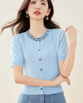 Chanelstyle beading tops knitted cardigan for women
