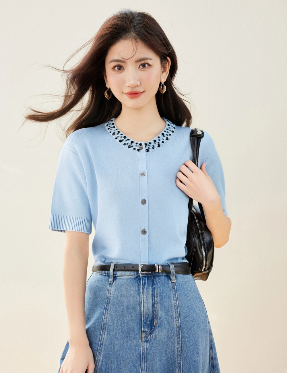 Chanelstyle beading tops knitted cardigan for women