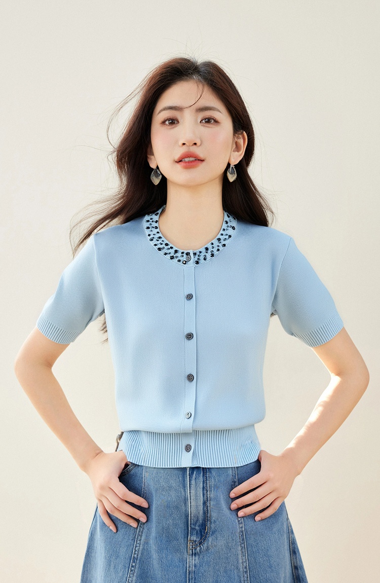 Chanelstyle beading tops knitted cardigan for women