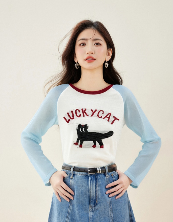 Long sleeve thin smock summer raglan T-shirt for women