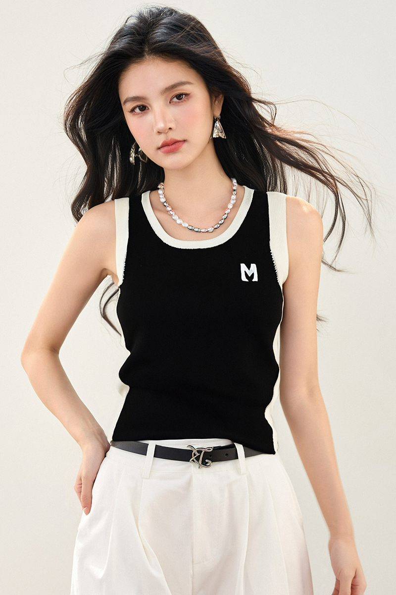 Short sleeve slim summer vest embroidery sling T-shirt