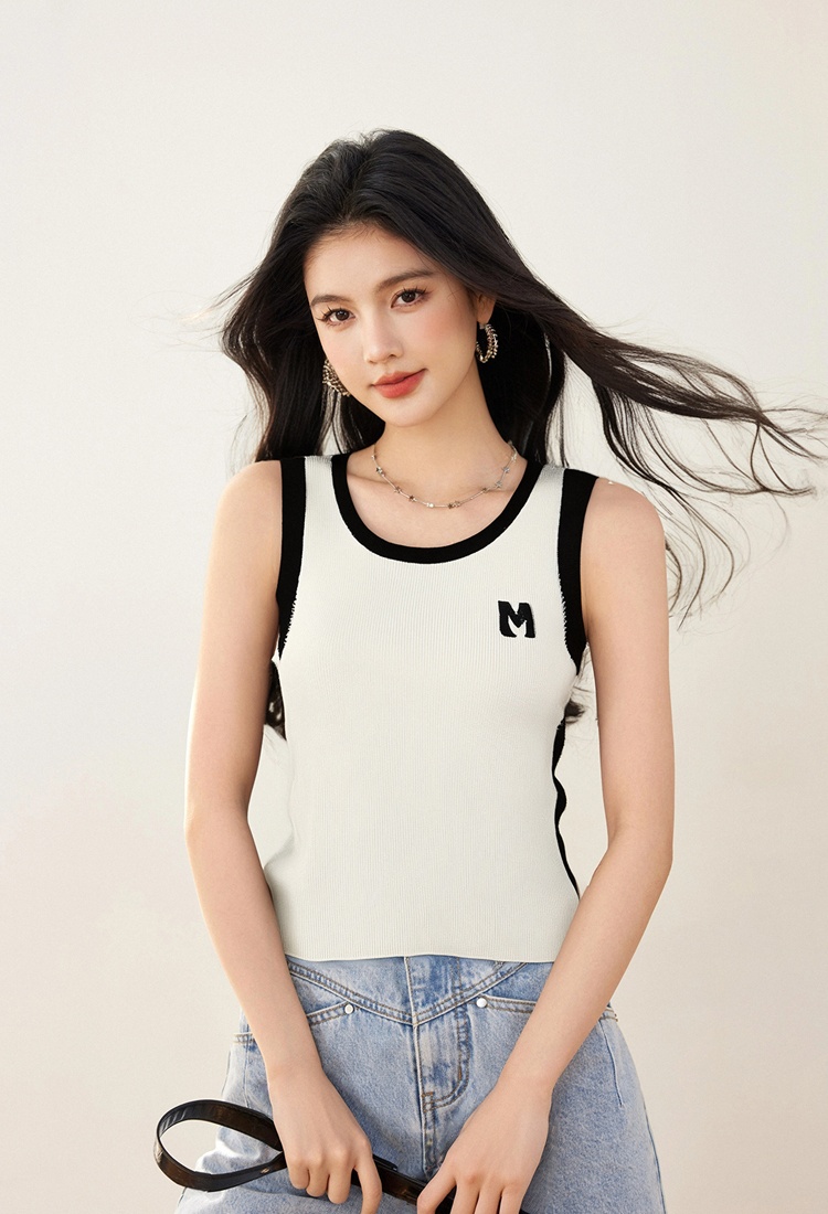 Short sleeve slim summer vest embroidery sling T-shirt