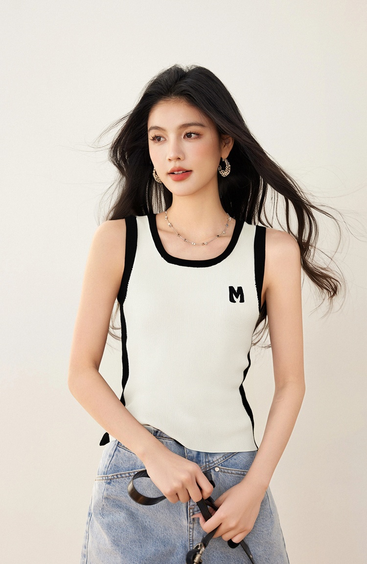 Short sleeve slim summer vest embroidery sling T-shirt