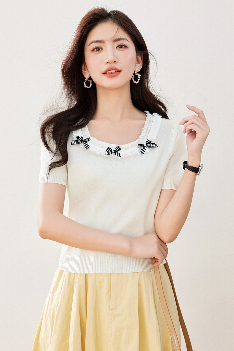 Slim lace summer splice Korean style sweater