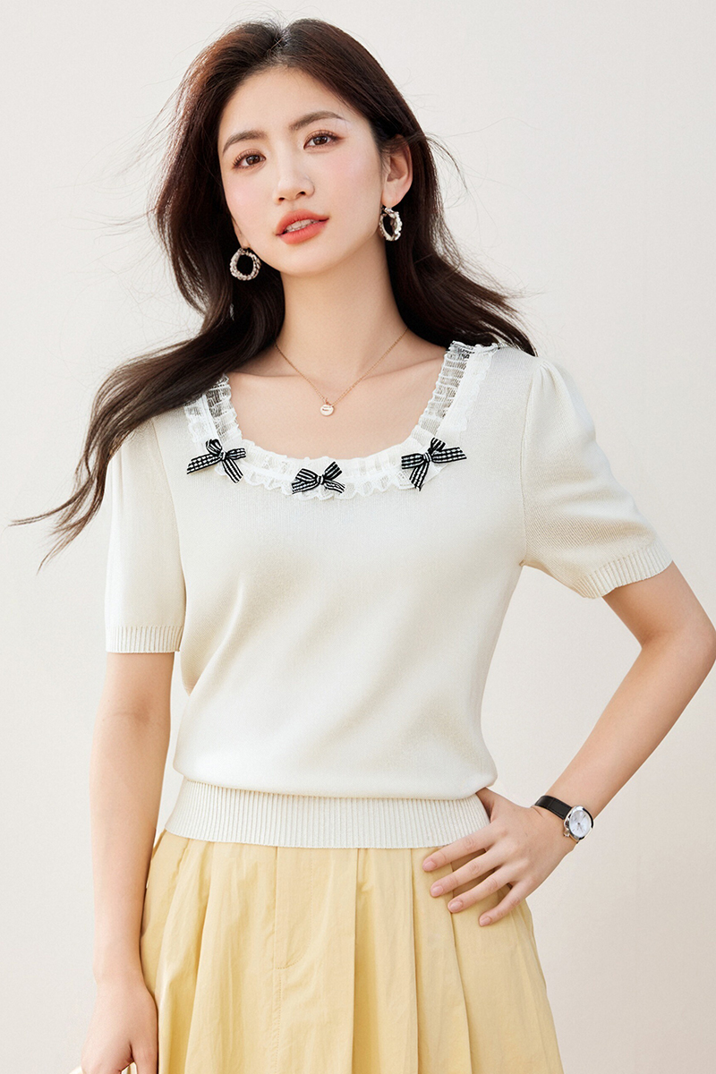 Slim lace summer splice Korean style sweater