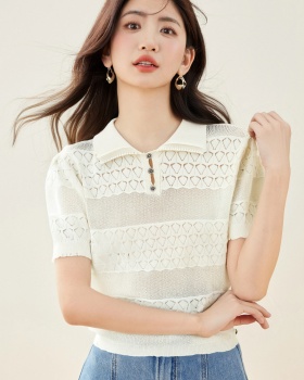 Hollow sweet tops short sleeve maiden sweater for women