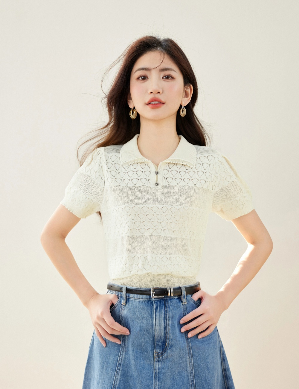 Hollow sweet tops short sleeve maiden sweater for women