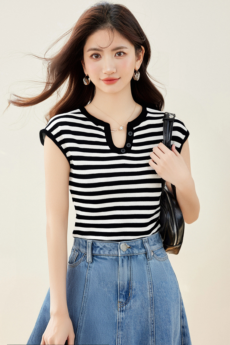 Boats sleeve summer knitted T-shirt for women