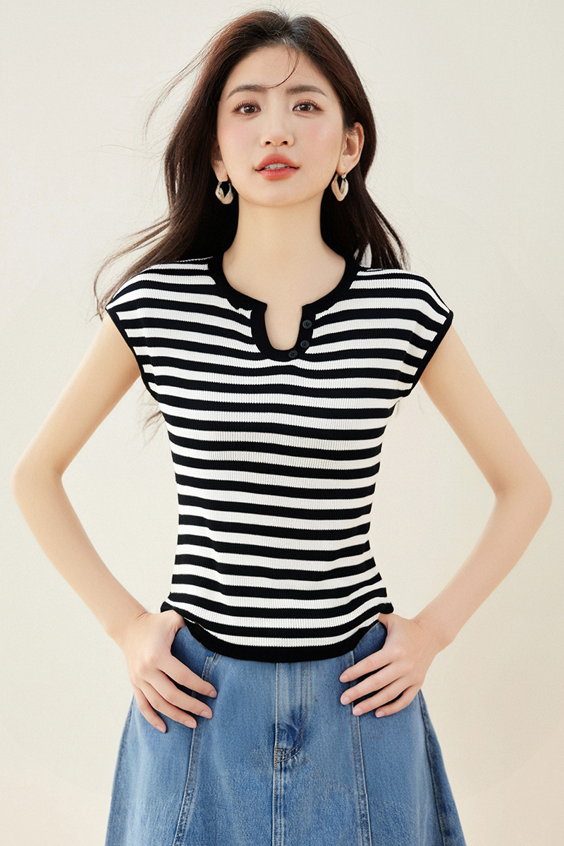 Boats sleeve summer knitted T-shirt for women