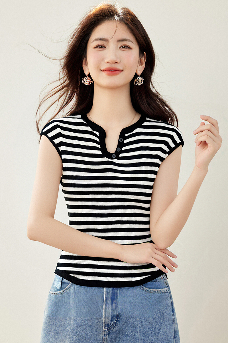 Boats sleeve summer knitted T-shirt for women