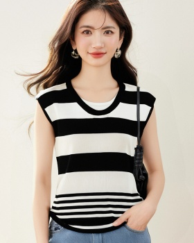 Stripe Korean style tops V-neck unique vest for women