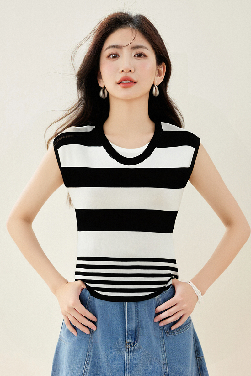 Stripe Korean style tops V-neck unique vest for women
