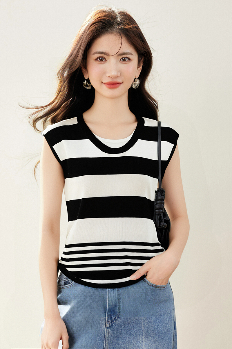 Stripe Korean style tops V-neck unique vest for women