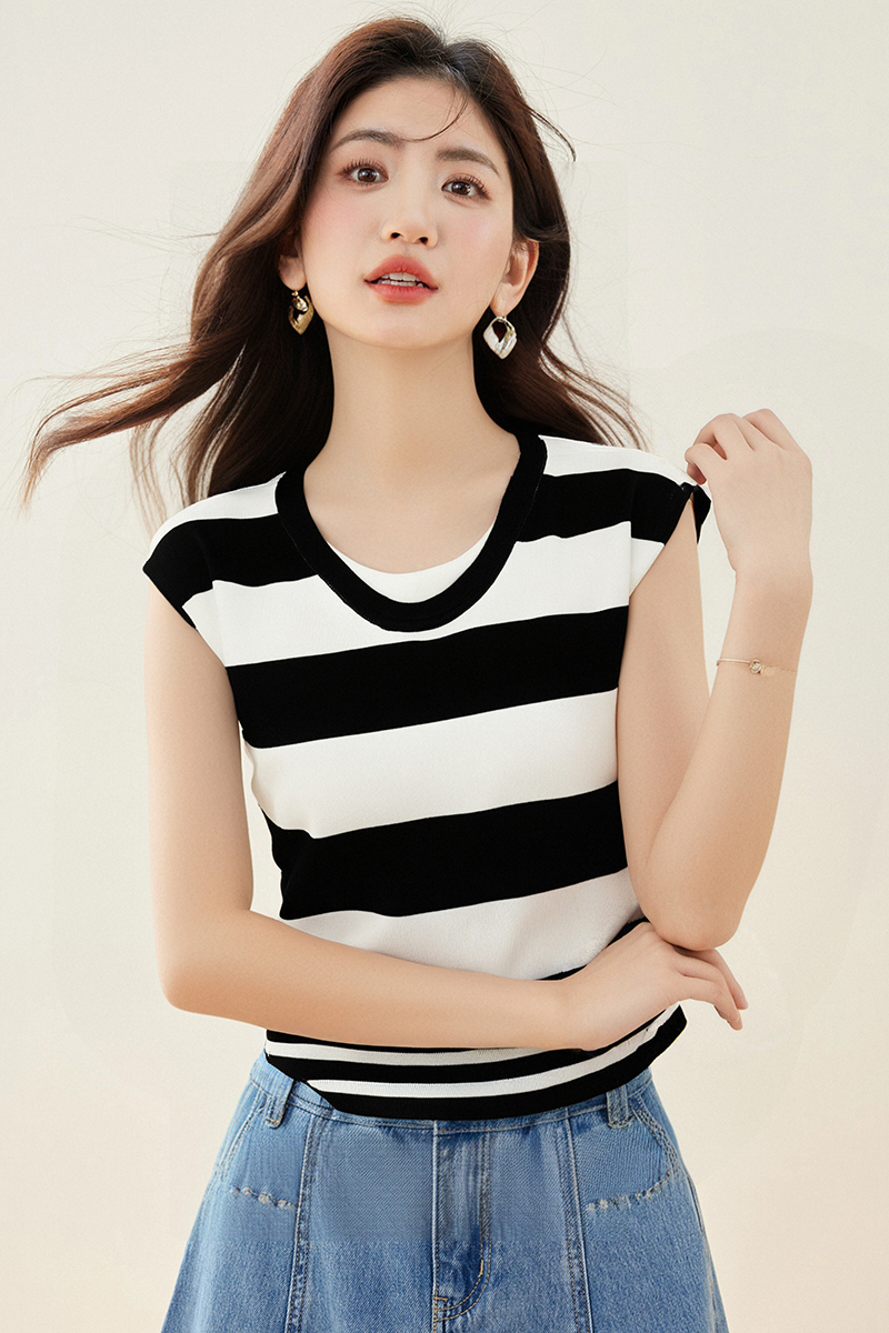 Stripe Korean style tops V-neck unique vest for women