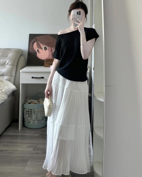 Slim pinched waist skirt strapless pure T-shirt a set for women