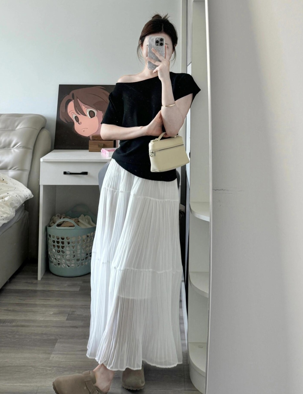 Slim pinched waist skirt strapless pure T-shirt a set for women