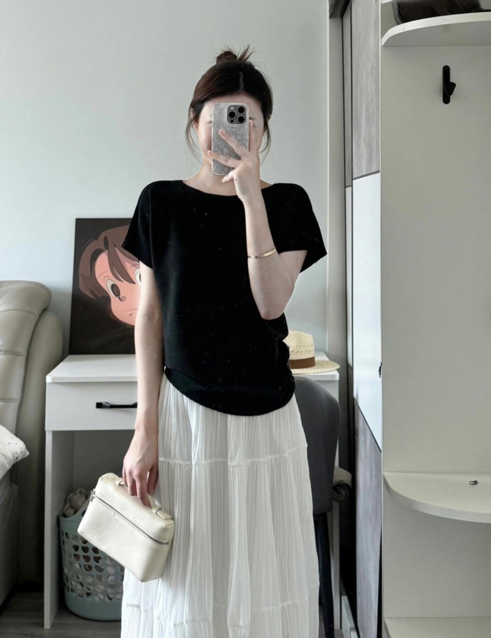 Slim pinched waist skirt strapless pure T-shirt a set for women