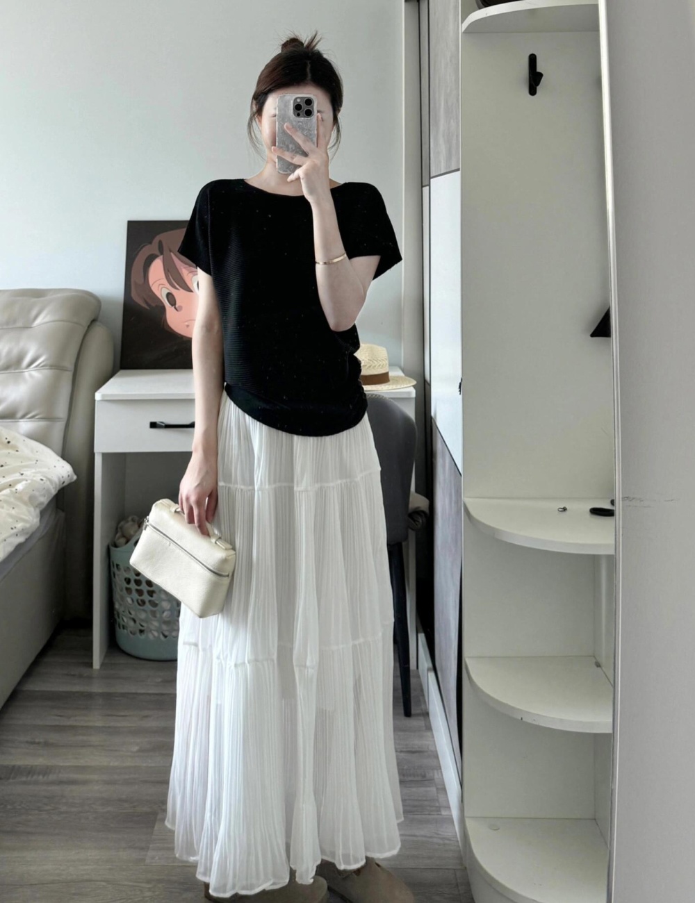 Slim pinched waist skirt strapless pure T-shirt a set for women