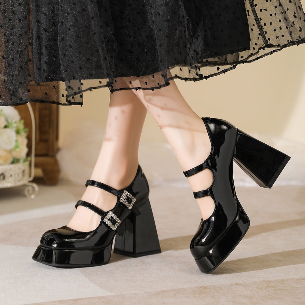 Rhinestone buckle heighten platform for women
