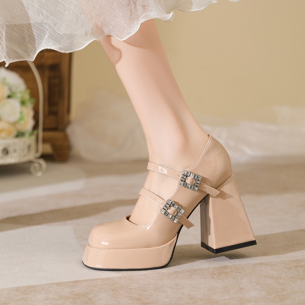 Rhinestone buckle heighten platform for women