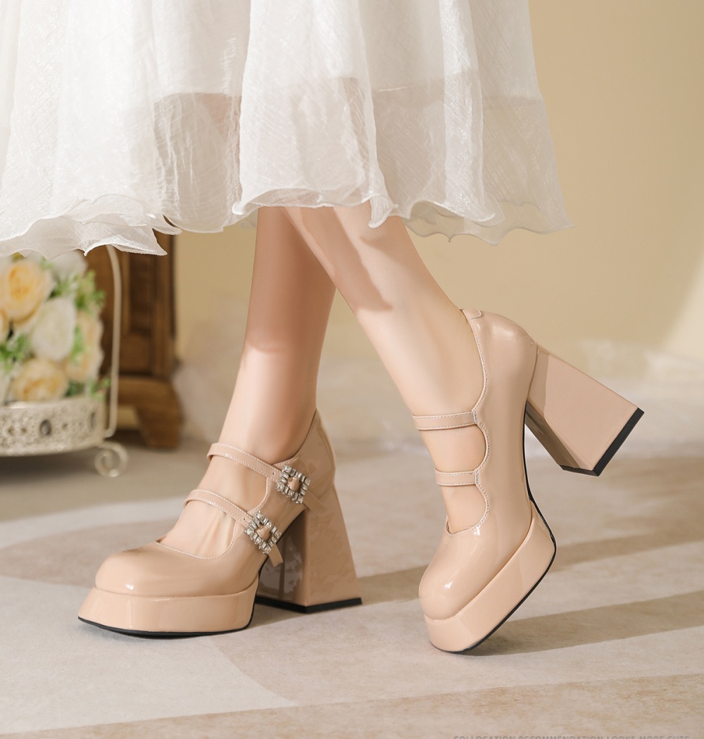 Rhinestone buckle heighten platform for women