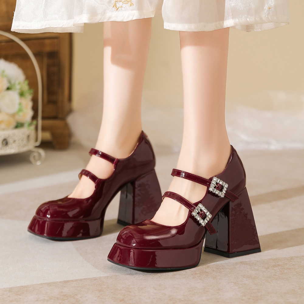 Rhinestone buckle heighten platform for women