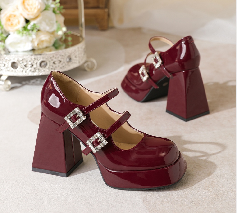 Rhinestone buckle heighten platform for women