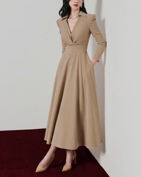 Khaki spring slim A-line intellectuality dress for women