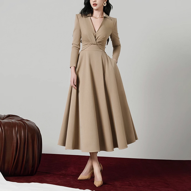 Khaki spring slim A-line intellectuality dress for women