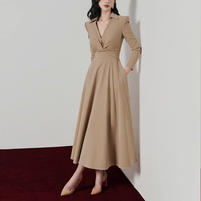 Khaki spring slim A-line intellectuality dress for women