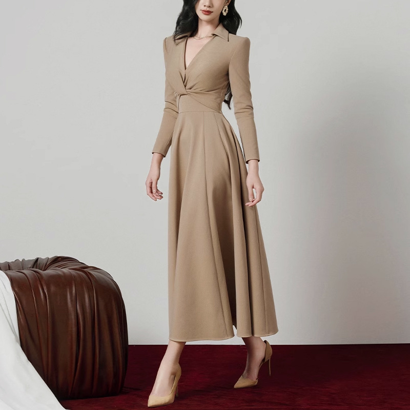Khaki spring slim A-line intellectuality dress for women