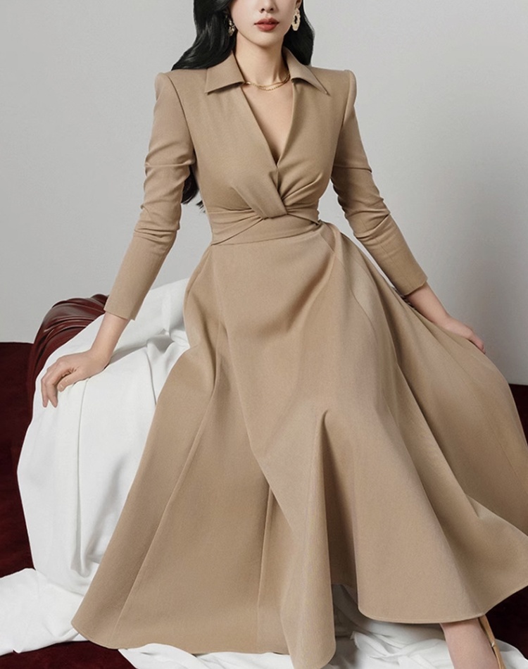 Khaki spring slim A-line intellectuality dress for women