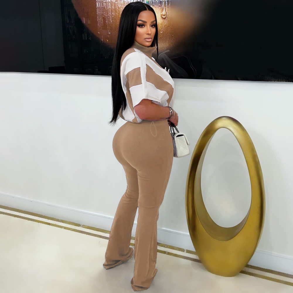 European style splice sports pants 2pcs set for women