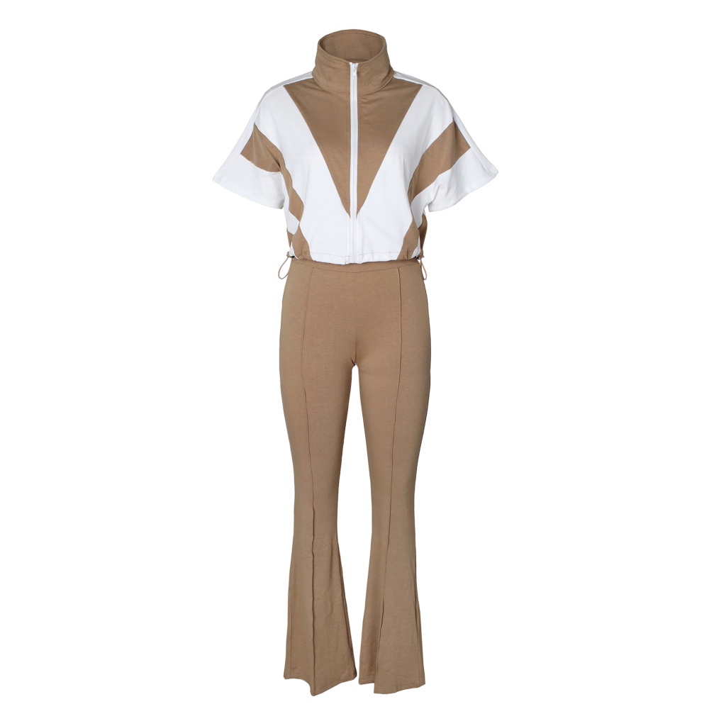 European style splice sports pants 2pcs set for women