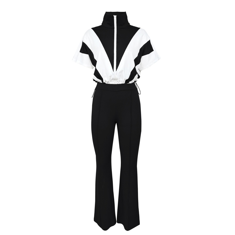 European style splice sports pants 2pcs set for women