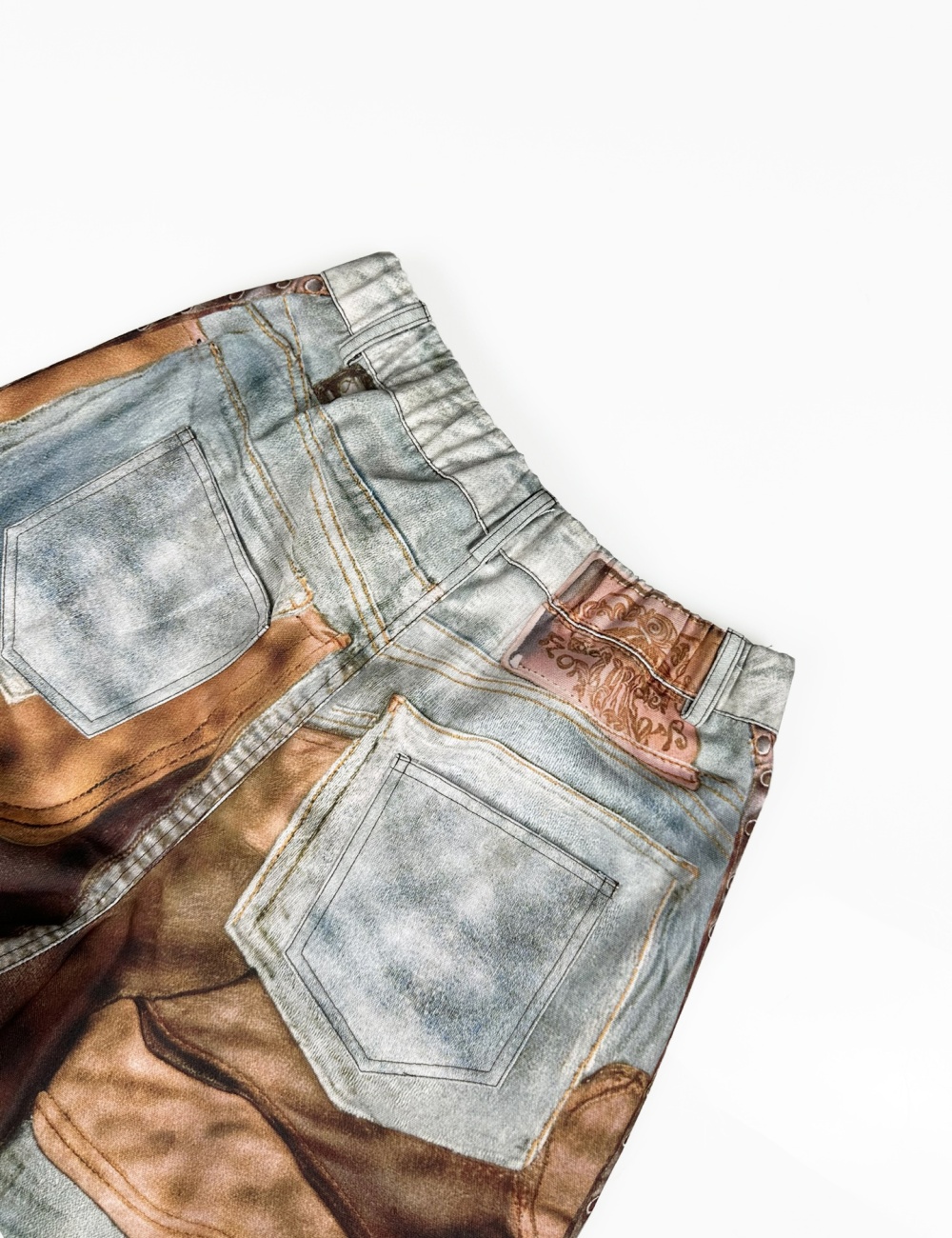 Denim wide leg leather printing Casual long pants