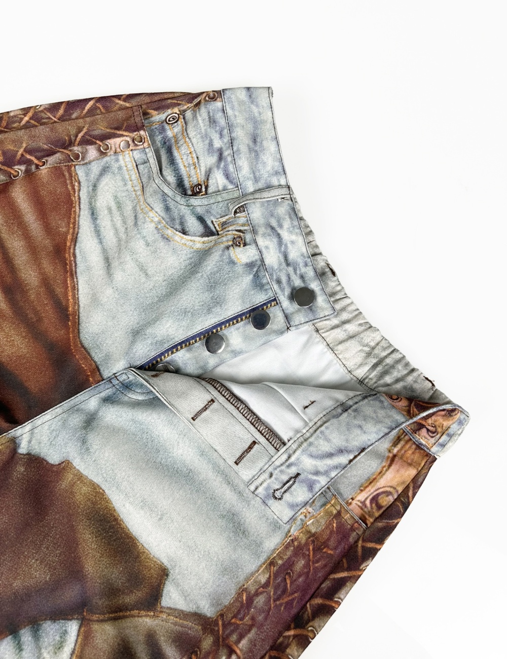 Denim wide leg leather printing Casual long pants