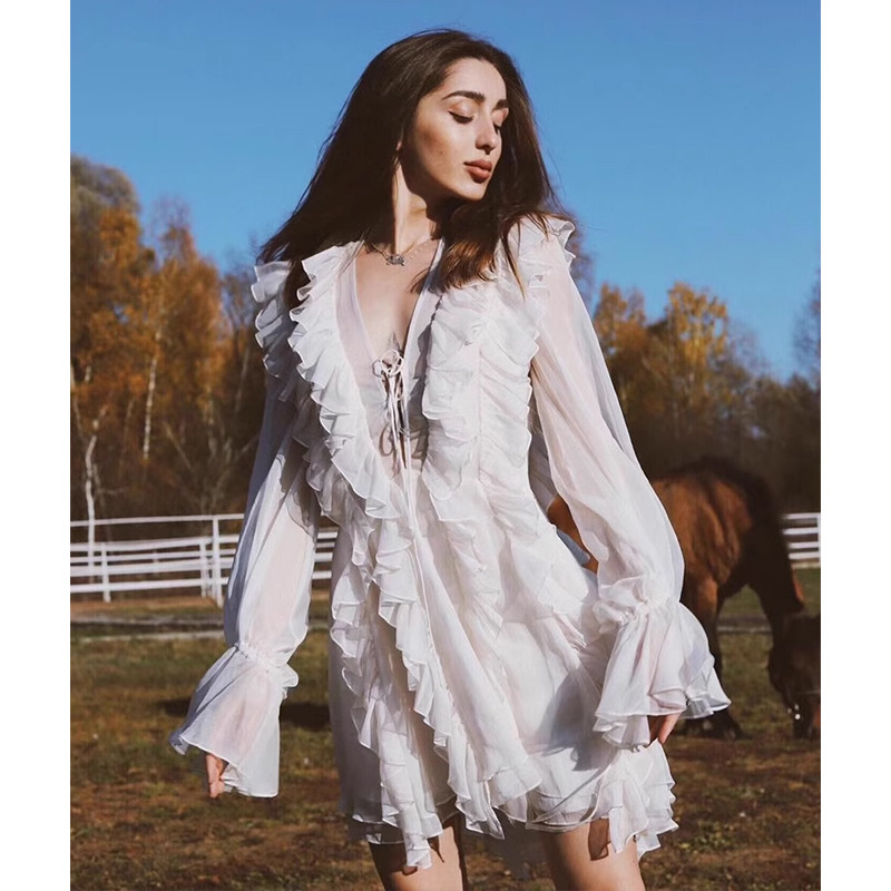 Long sleeve T-back frenum dress for women
