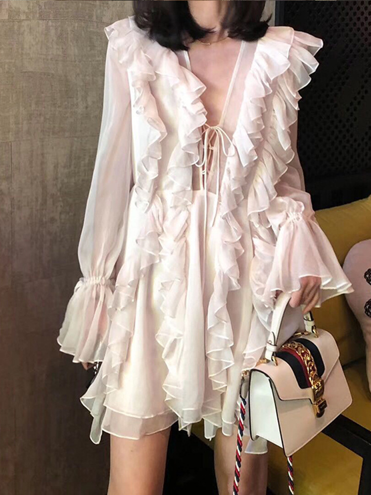 Long sleeve T-back frenum dress for women