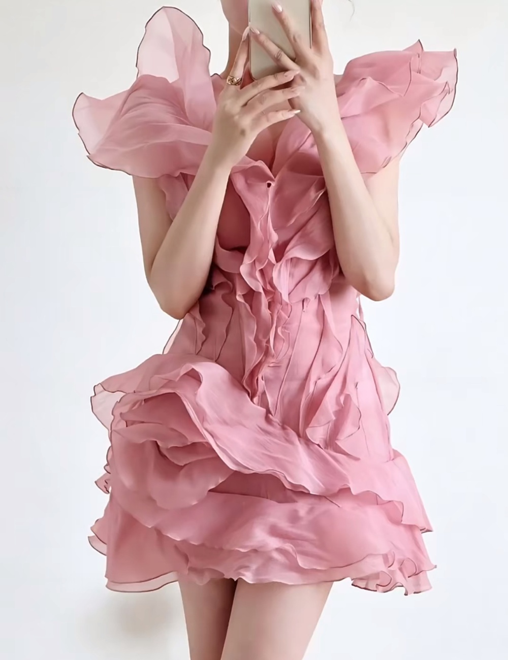 Sexy flat shoulder formal dress V-neck dress