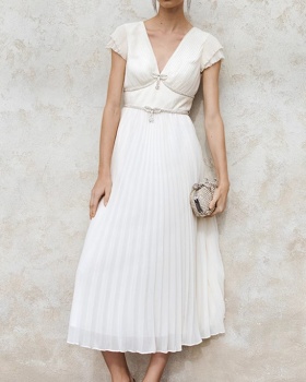 Slim temperament diamond long dress niche pleated dress