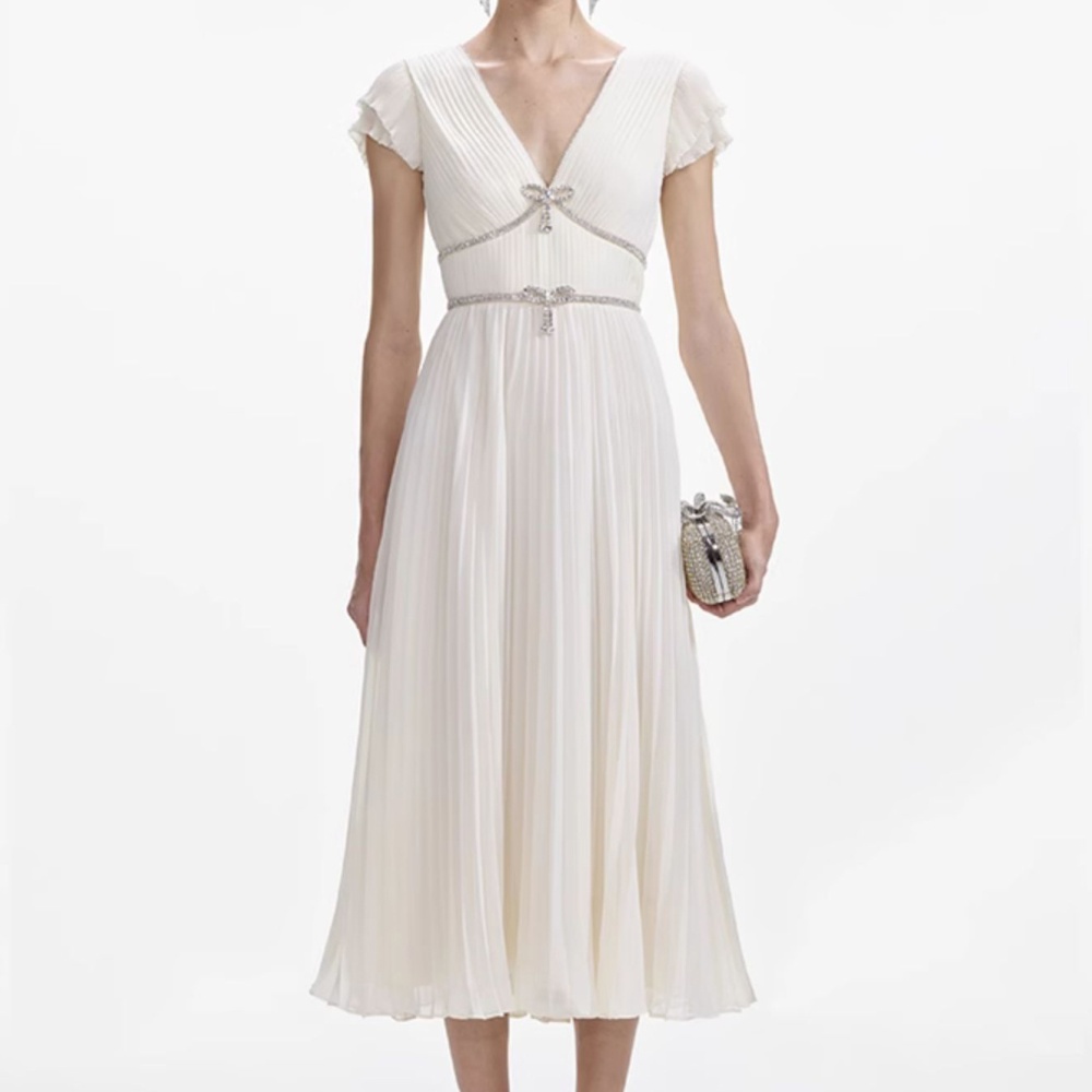 Slim temperament diamond long dress niche pleated dress