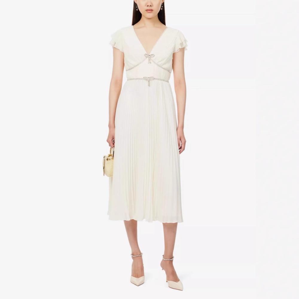 Slim temperament diamond long dress niche pleated dress