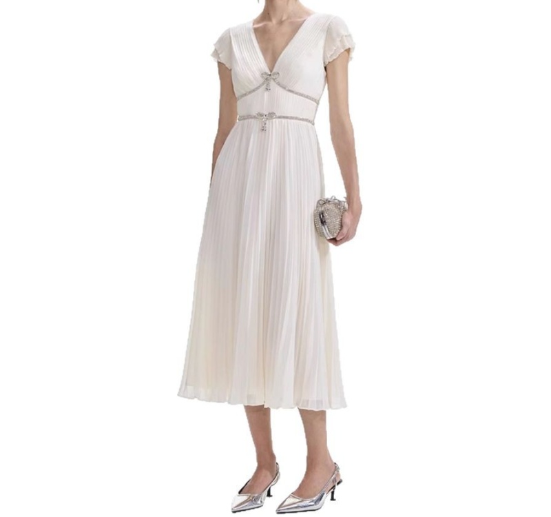 Slim temperament diamond long dress niche pleated dress